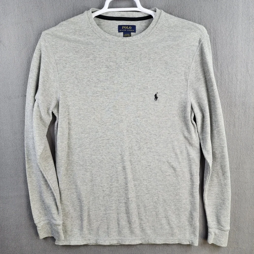 Polo Ralph Lauren Mens L Gray Thermal Sleepwear Crew Neck Shirt Waffle Knit 78ch